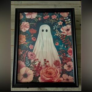 Floral Ghost in Garden Framed Print 8x10 - Pastel Goth Halloween Art